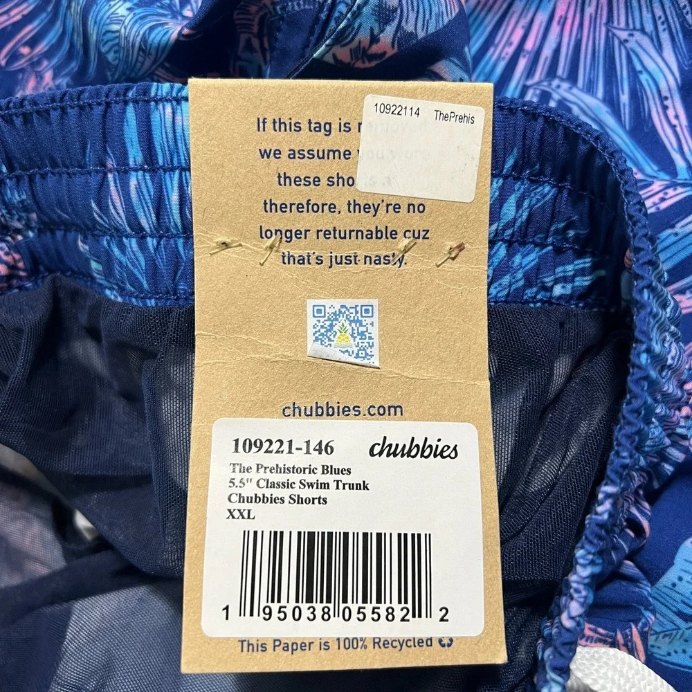 Chubbies Swim Trunks Mens 2XL New Prehistoric Blues 5.5'' Dinosaur T Rex Floral